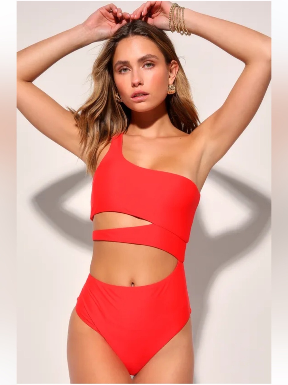 Lulu's One-Shoulder Cutout Red Swim One-Piece
